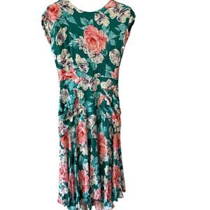 Joni Blair Vintage Midi Dress Floral Print V-Back Pockets Size 9 Vacation Vibes
